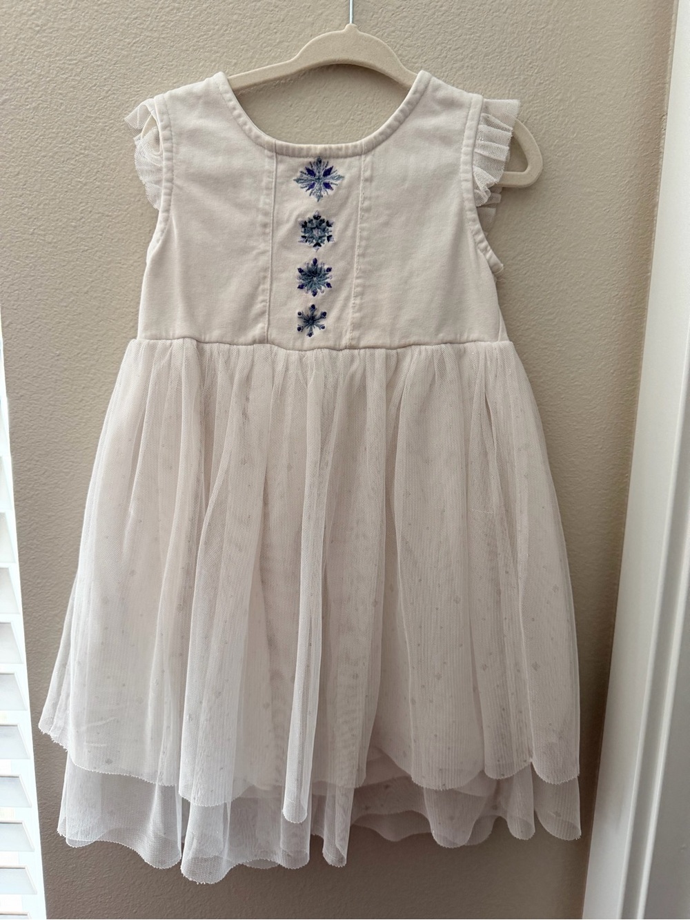 Frozen II Hanna Andersson White Tulle Dress with Blue Embroidered Flowers